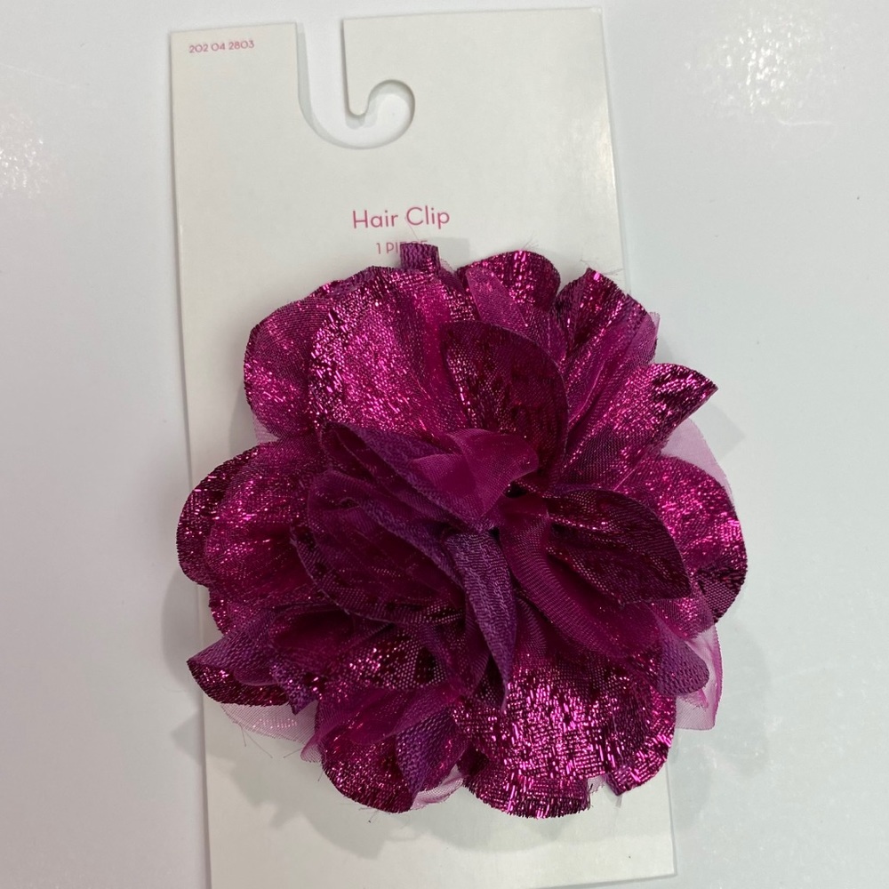 Hair clip metallic magenta flower New